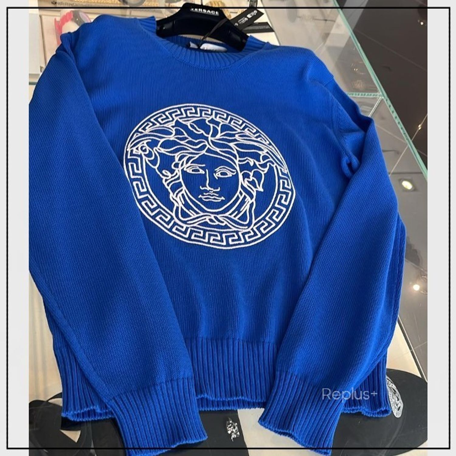 Versace】メデューサ デザイン セーター グレカ 長袖 ブルー (VERSACE 