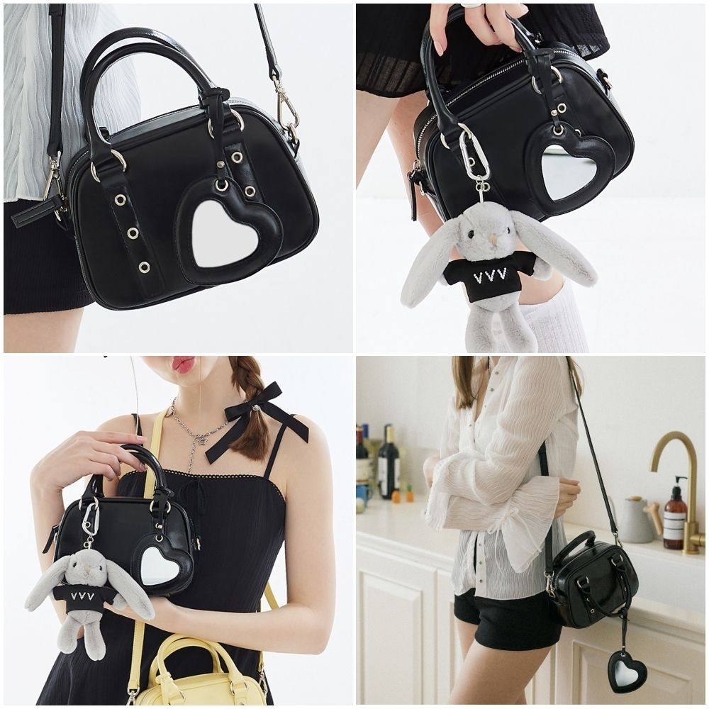 VVV】韓国人気☆ Heart Mirror Buckle Mini Tote Cross Bag (VVV