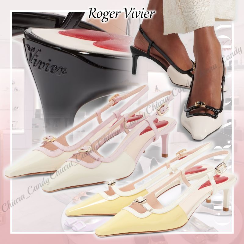 ■Roger Vivier■ Viv Canard スリングバック パンプス ブラック Woman ヴィルギュル パテントレザー スリングバック