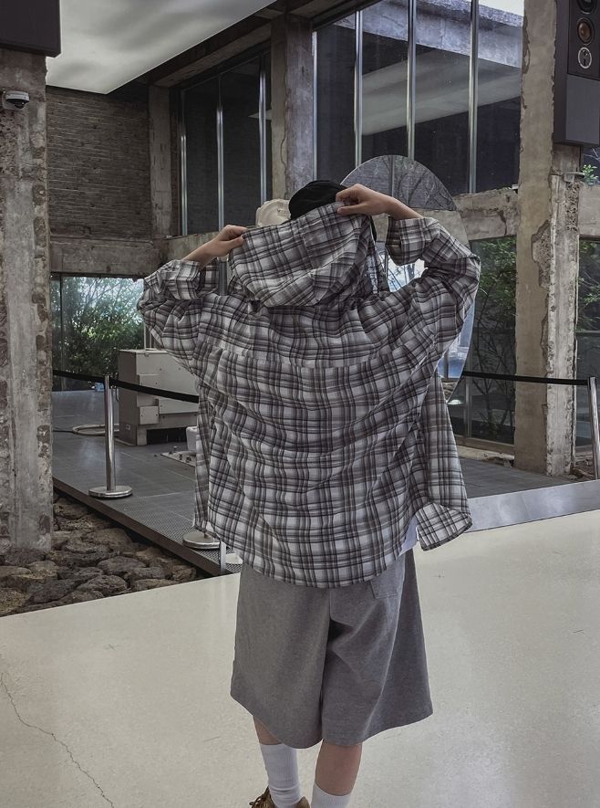【U LAN】Mild Overfit Hooded Checkered Shirt U LAN】Mild Overfit Hooded Checkered Shirt (U LAN/ブラウス