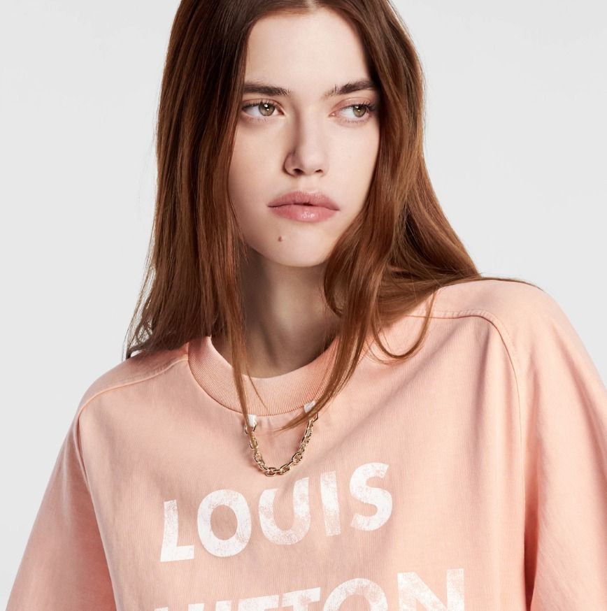 ヴィンテージ風☆【LOUIS VUITTON】エフェクトTシャツ Louis Vuitton《ヴィンテージエフェクト Tシャツ》ピンク 直営店