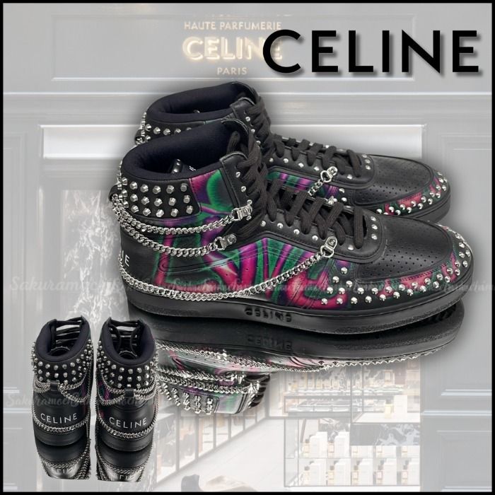 CELINE】希少品 メンズ ハイカット スタッズスニーカー 黒