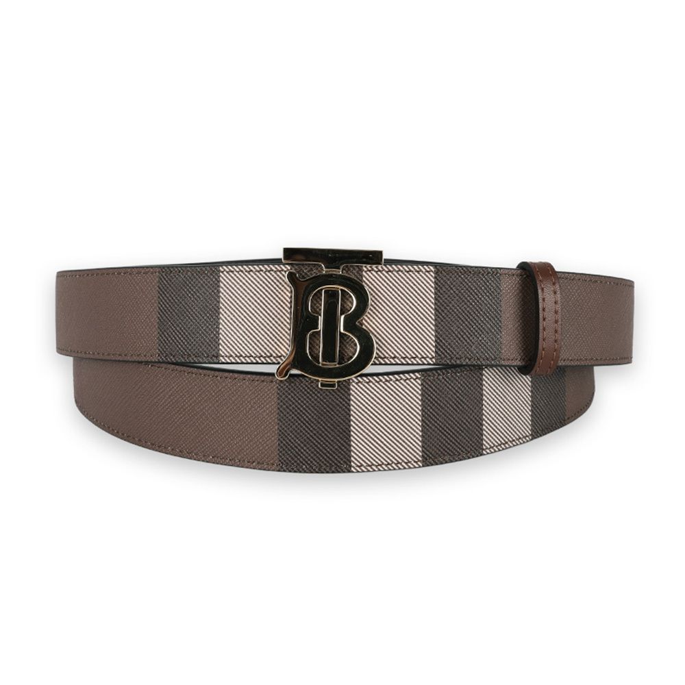 BURBERRY - リバーシブル ベルト コーティングレザー チェック チェック＆レザー リバーシブル TBベルト (ダークバーチブラウン
