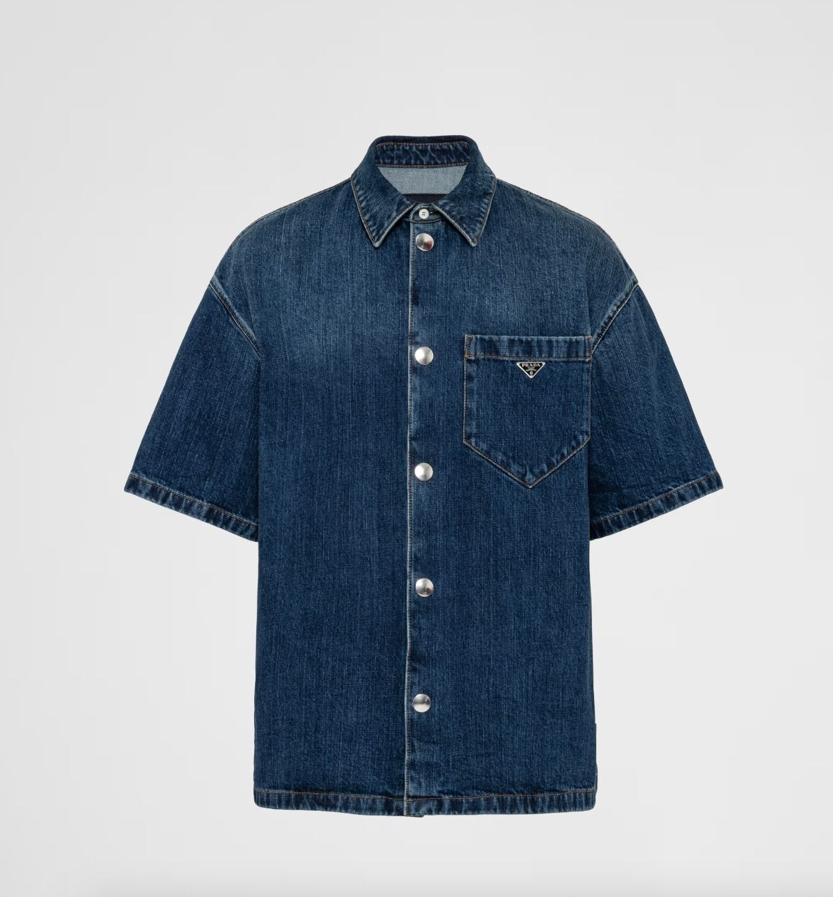 PRADA】コットン 半袖 デニム シャツ ブラック スナップ ロゴ