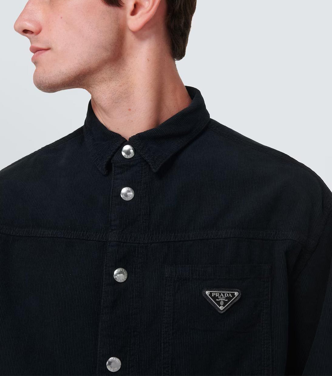 PRADA】コットン 長袖 シャツ コーディロイ ブラック ロゴ 黒