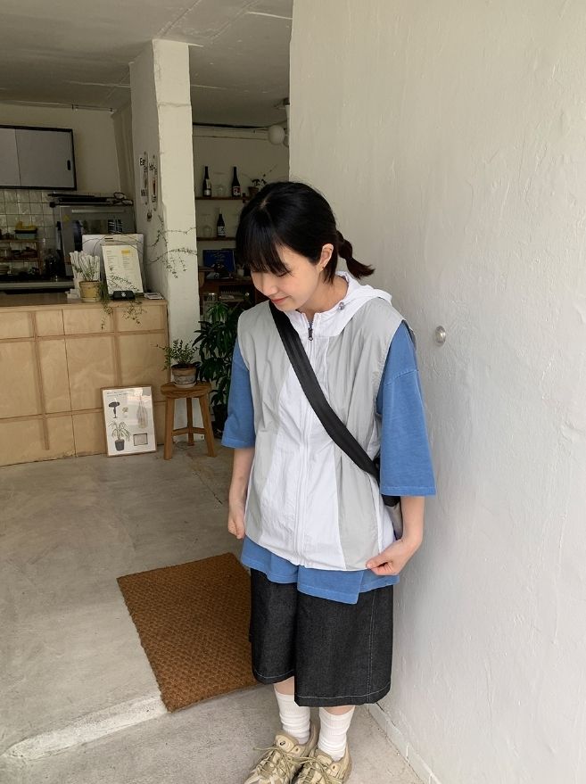 【BAON】[unisex] Washi String Nylon Color Matching Hood Vest BAON】[unisex] Washi String Nylon Color Matching Hood Vest
