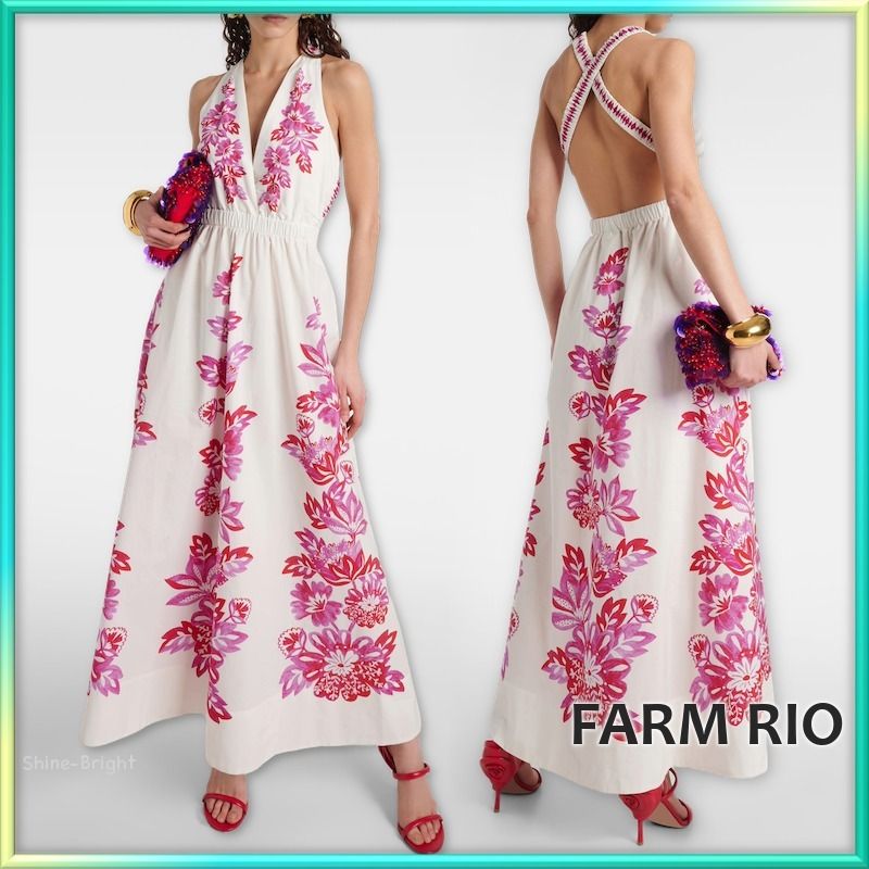 関税込＞FARM RIO＊トロピカルフラワーコットンマキシドレス
