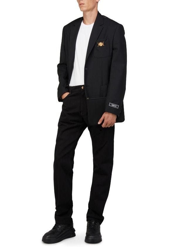 VERSACE☆キッズ ストレートジーンズ【関税送料込】 Stray Kids ヒョンジン着用 VERSACE ロゴ ストレート ジーンズ