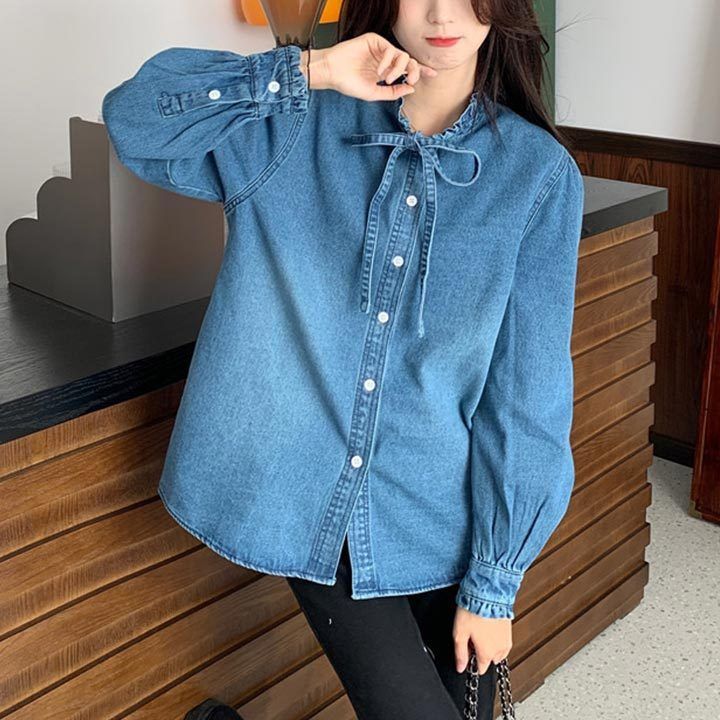 45Rデニムフリルシャツ 長袖 size3レディース