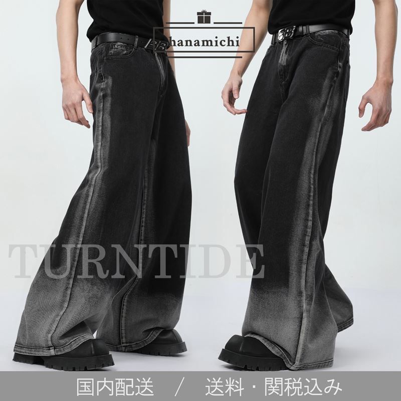 TURNTIDE*日本未入荷 パネルデザインWideLeg Denim/Casual Pants TURNTIDE*日本未入荷 ユーズド/ダメージ加工WideLeg Denim/Jeans