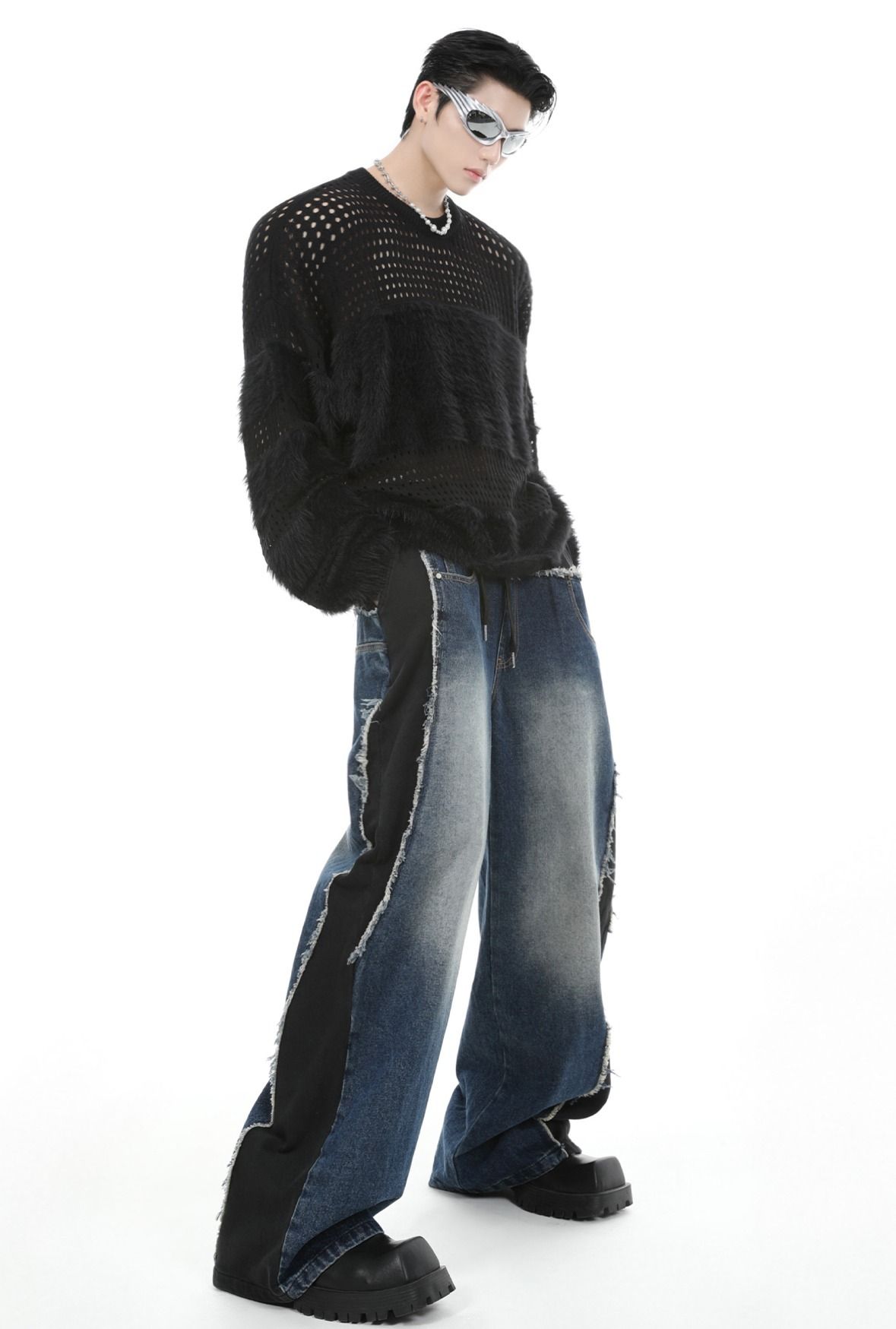 TURNTIDE*日本未入荷 ストラップデザイン Wide Leg Denim/Jeans TURNTIDE*日本未入荷 パネルデザインWideLeg Denim/Casual Pants