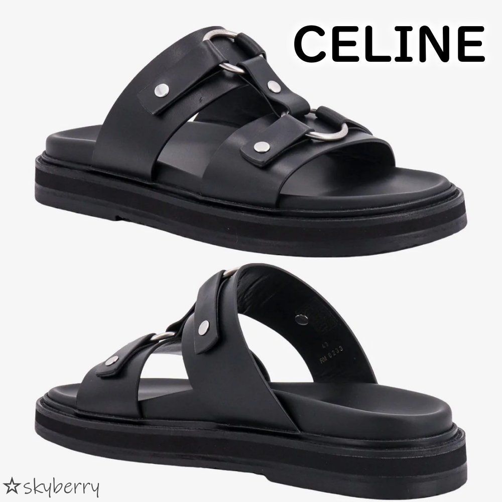 CELINE サンダル ティッピ カーフスキン ブラック ロゴ入り