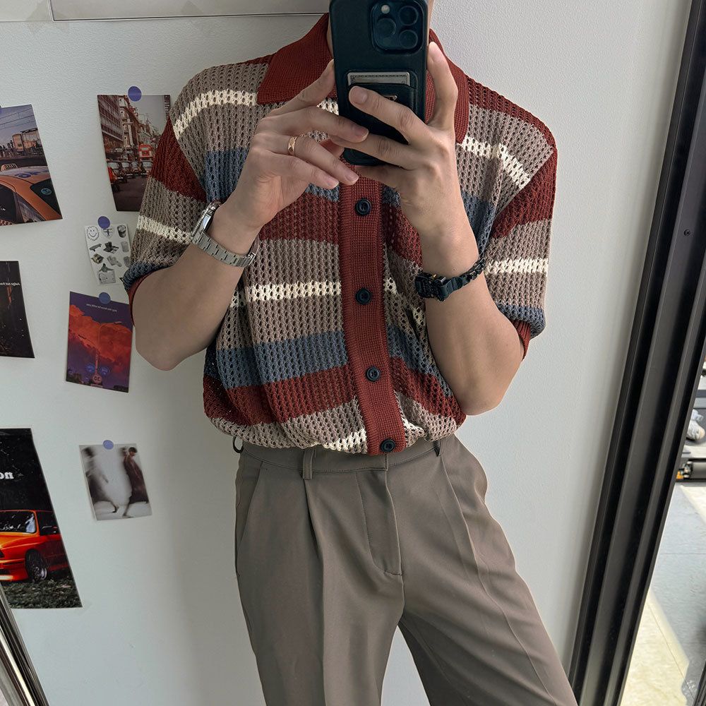 カーディガン ASCLO Multi Collar Punching Short Sleeve Cardigan (3color) ASCLO Multi Collar Punching Short Sleeve Cardigan (3color