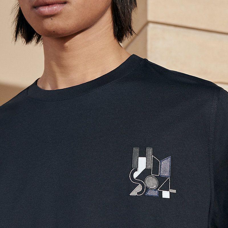 シンプルオシャレ♡HERMES レザーパッチTシャツ エルメス Tシャツ ミニレザーパッチ L イエロー レザー コットン