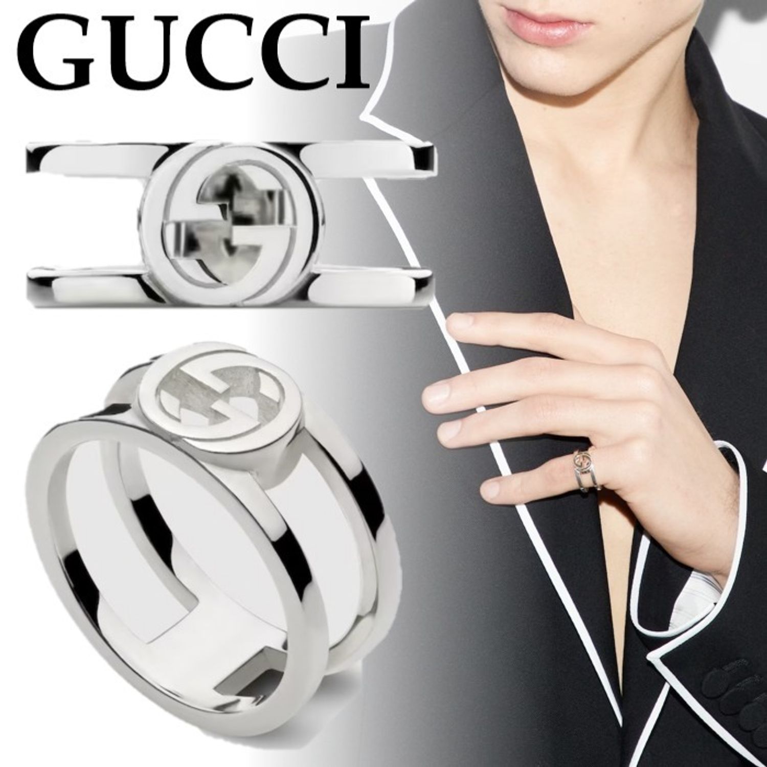 国内直営**GUCCI** グッチ インターロッキング ワイドリング (GUCCI 