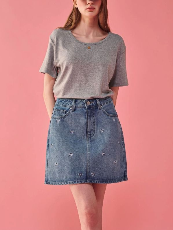◆24SS RONRON RIBBON PATTERN DENIM SHORT SKIRT/2色◆ ◇24SS RONRON RIBBON PATTERN DENIM SHORT SKIRT/2色◇ (RONRON