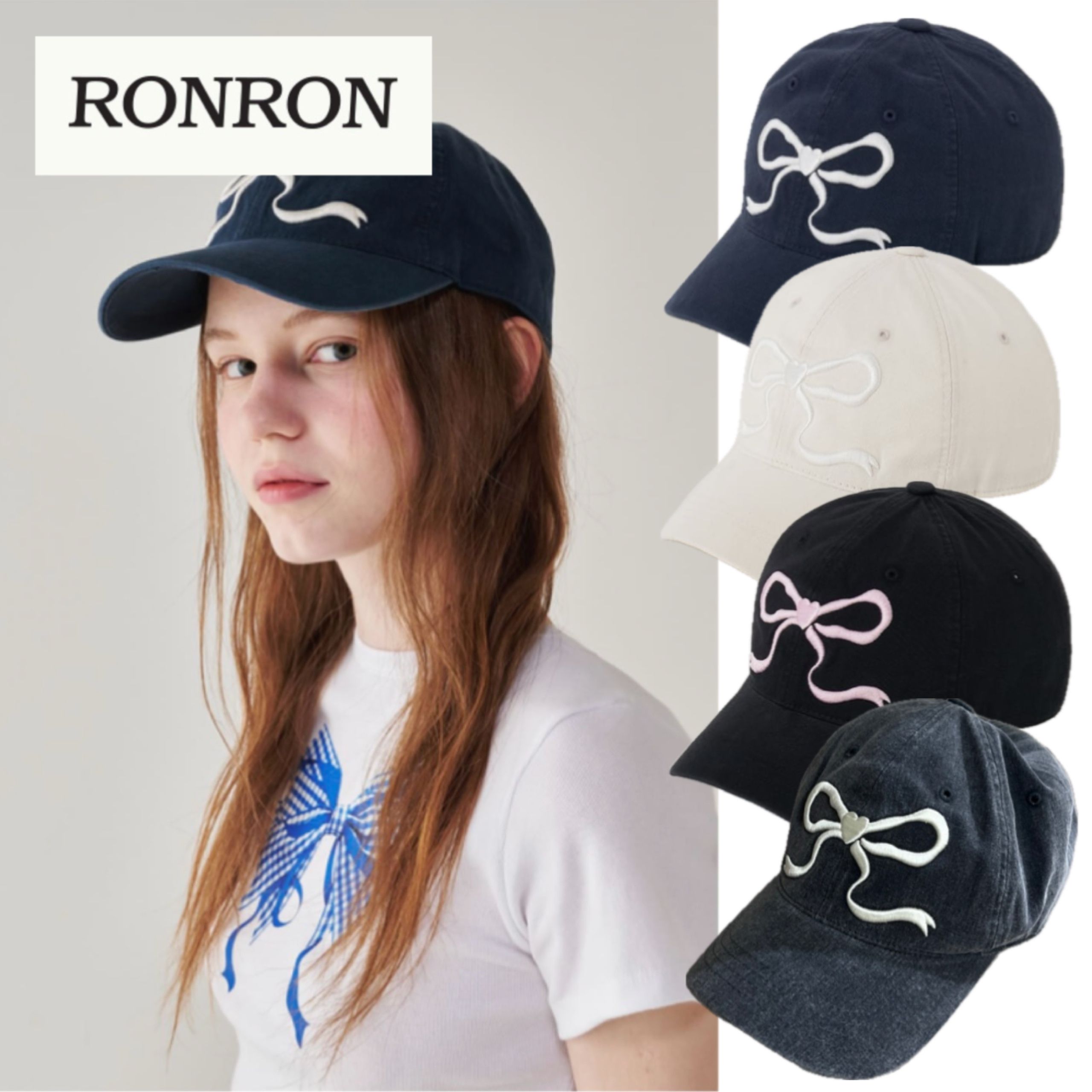 韓国RONRON ロンロン】HEART RIBBON BALL CAP (RONRON/キャップ