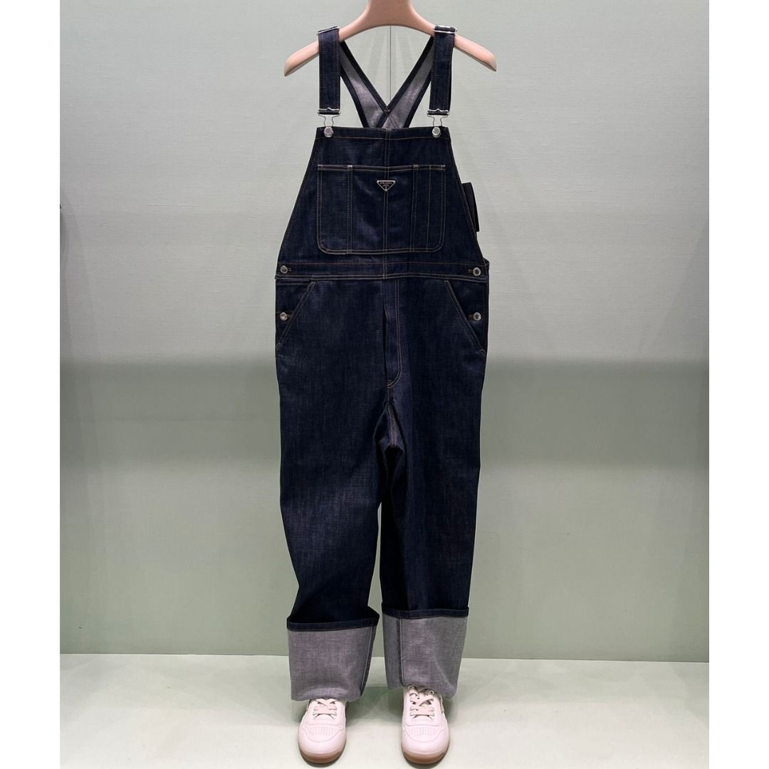 お見舞い 入手困難】PRADA◇デニム ジャンプスーツ オーバーオール ロゴ パンツ