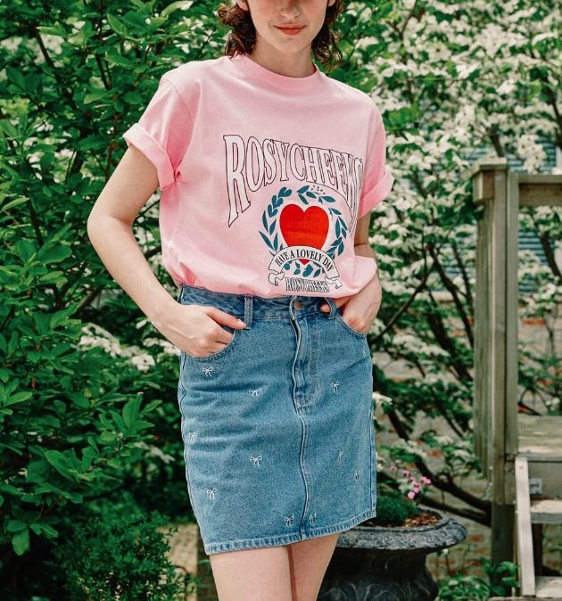 ◇24SS RONRON ROSY CHEEKS HEART LAUREL BASIC FIT T SHIRT