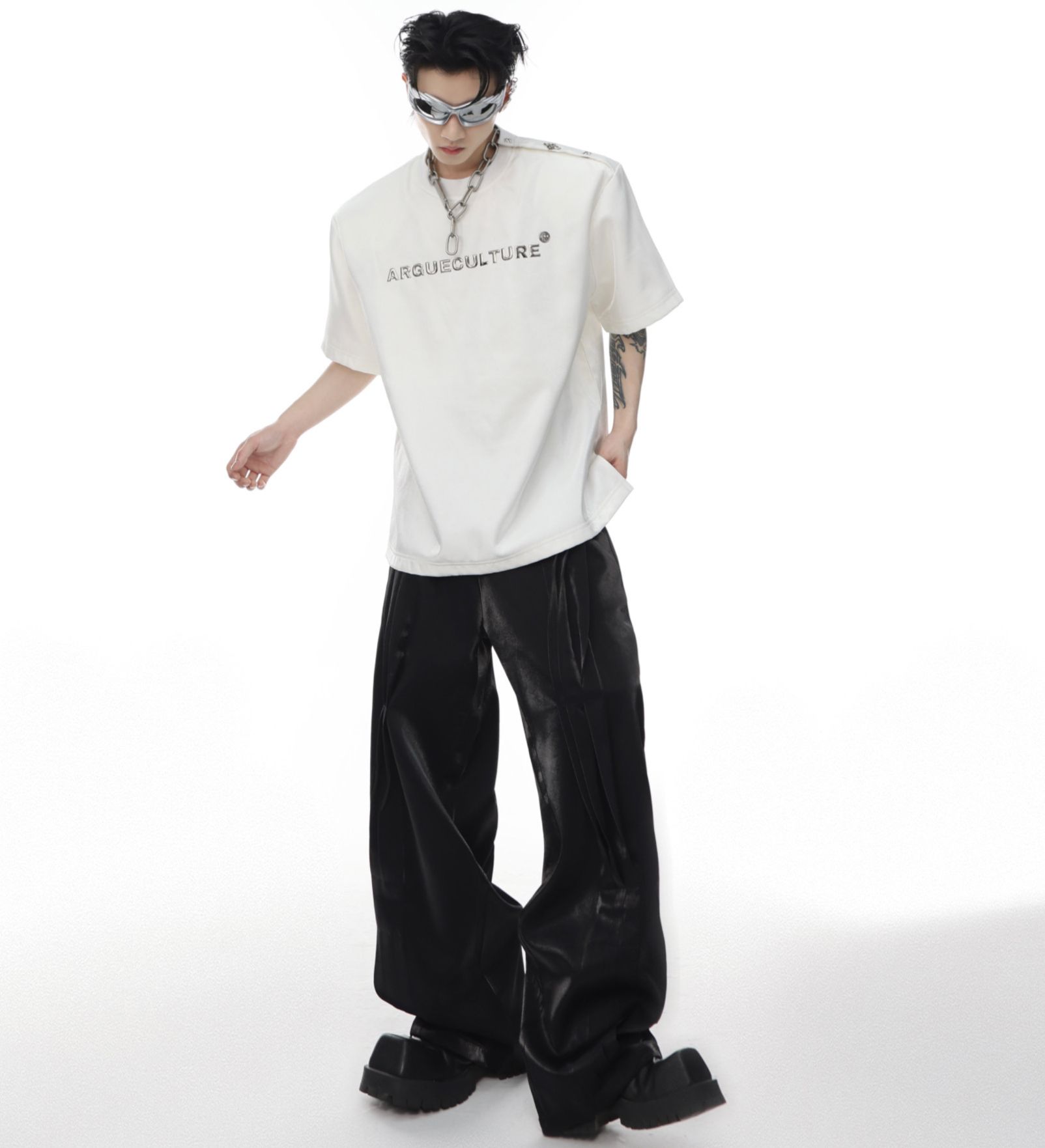 Argue Culture Tシャツ ゆったり 工芸おしゃれ男女兼用C2510460 Argue Culture 】Vネック ゆったり Tシャツ トップス メンズ