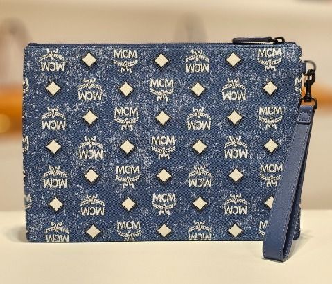 MCM]ビンテージ デニム ジャカード 手首 ストラップ ポーチ (MCM