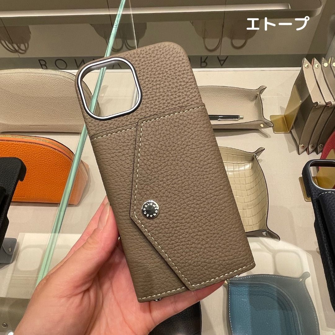 BONAVENTUR iPhone15Plus/ProMaxスナップボタンミラーポーチ