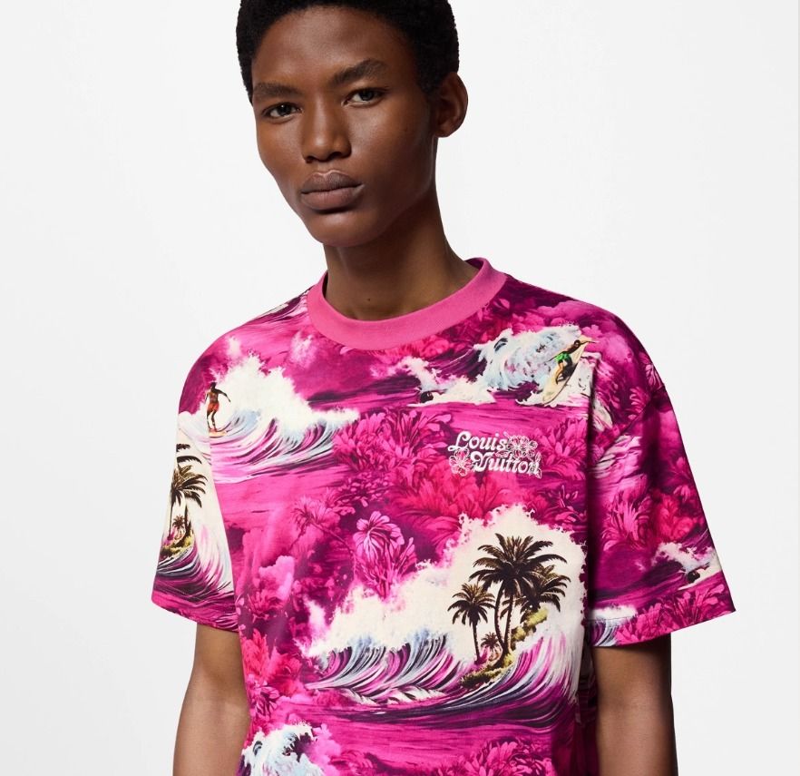新しい季節 Louis Vuitton《プリント コットンTシャツ》ピンク LV Surf 直営 トップス