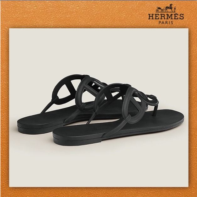 HERMES エルメス サンダル アンピール #38.5 黒 (ブラック