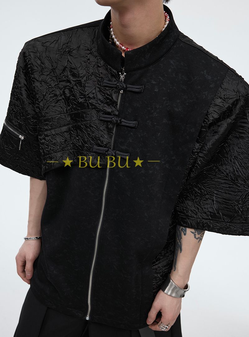 ArguECulturEストリート 異素材切替 ゆる 半袖Tシャツ 2色