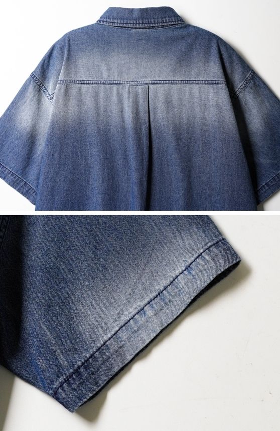 【JEMUT】24SS★ Bellow Washing Denim Short Sleeve Shirt JEMUT】24SS☆ Bellow Washing Denim Short Sleeve Shirt (Jemut