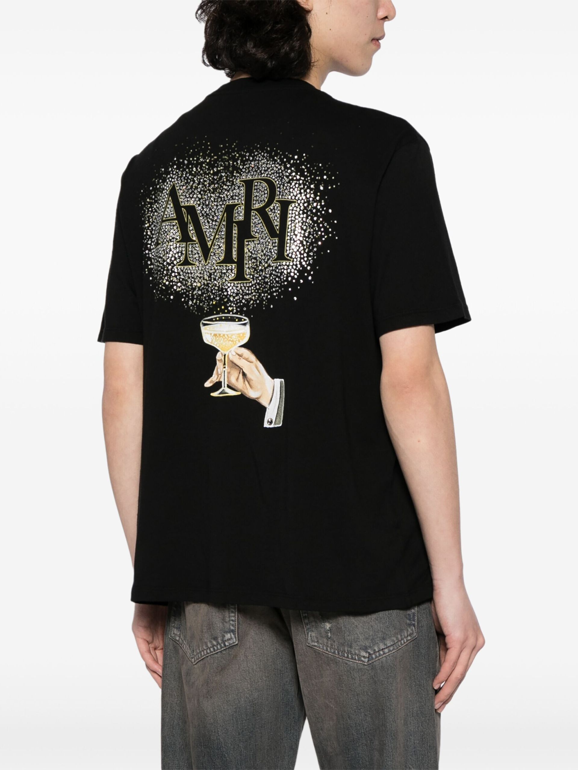 【送関込】AMIRI ロゴ プリント Tシャツ 半袖 コットン 関税・送料込】AMIRI ロゴプリント シャンパンコットンTシャツ