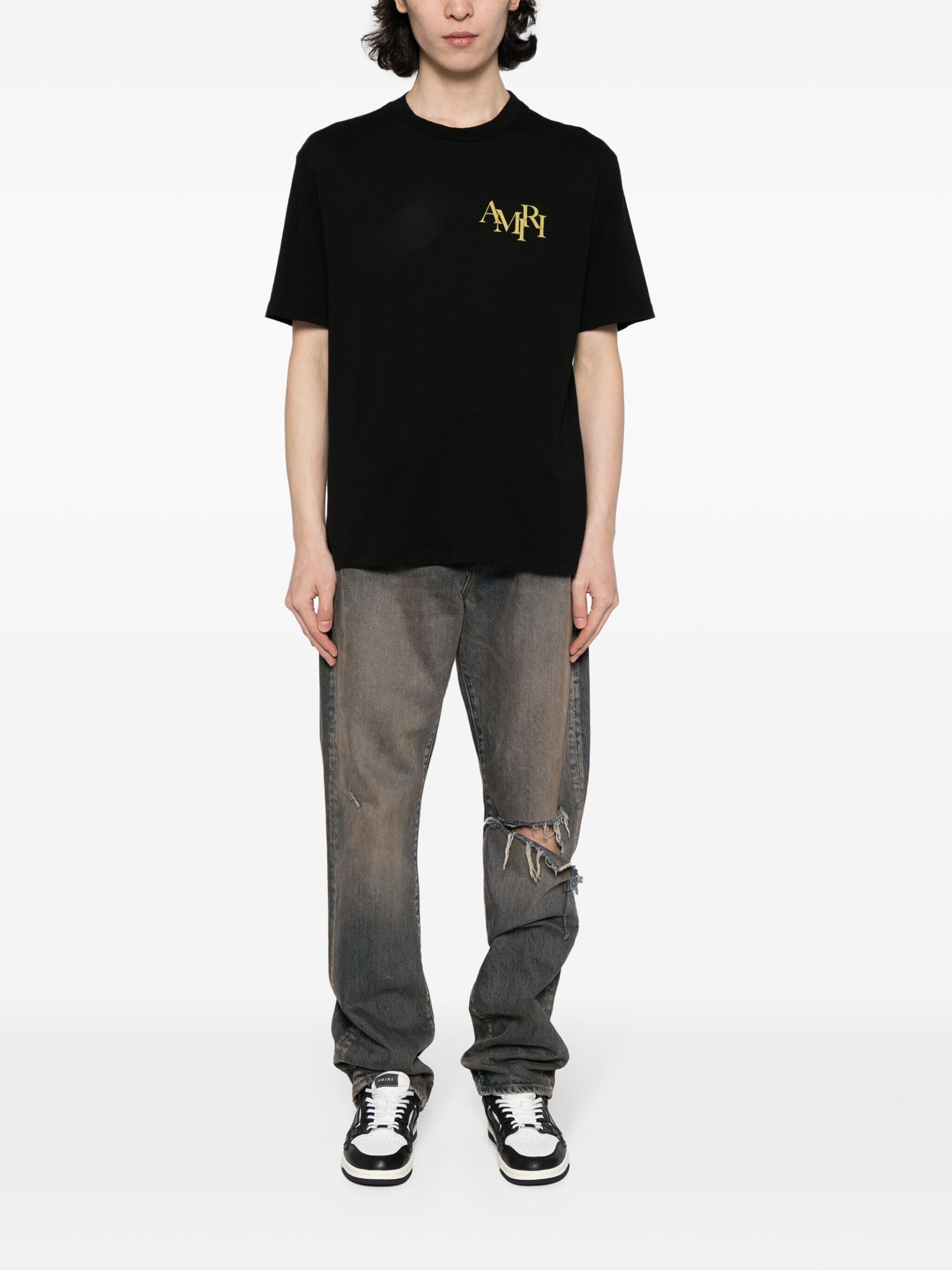 【送関込】AMIRI ロゴ プリント Tシャツ 半袖 コットン 関税・送料込】AMIRI ロゴプリント シャンパンコットンTシャツ