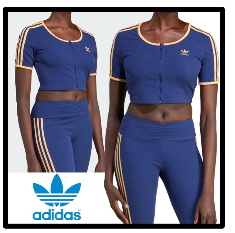 adidas Originals リブ ジップアップ クロップトップス mサイズ
