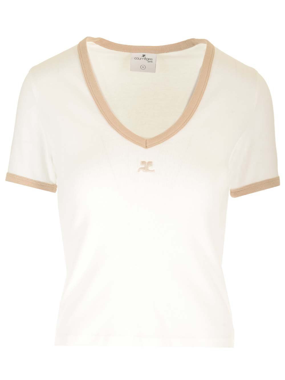 Courreges クレージュ ホワイト VネックTシャツ S