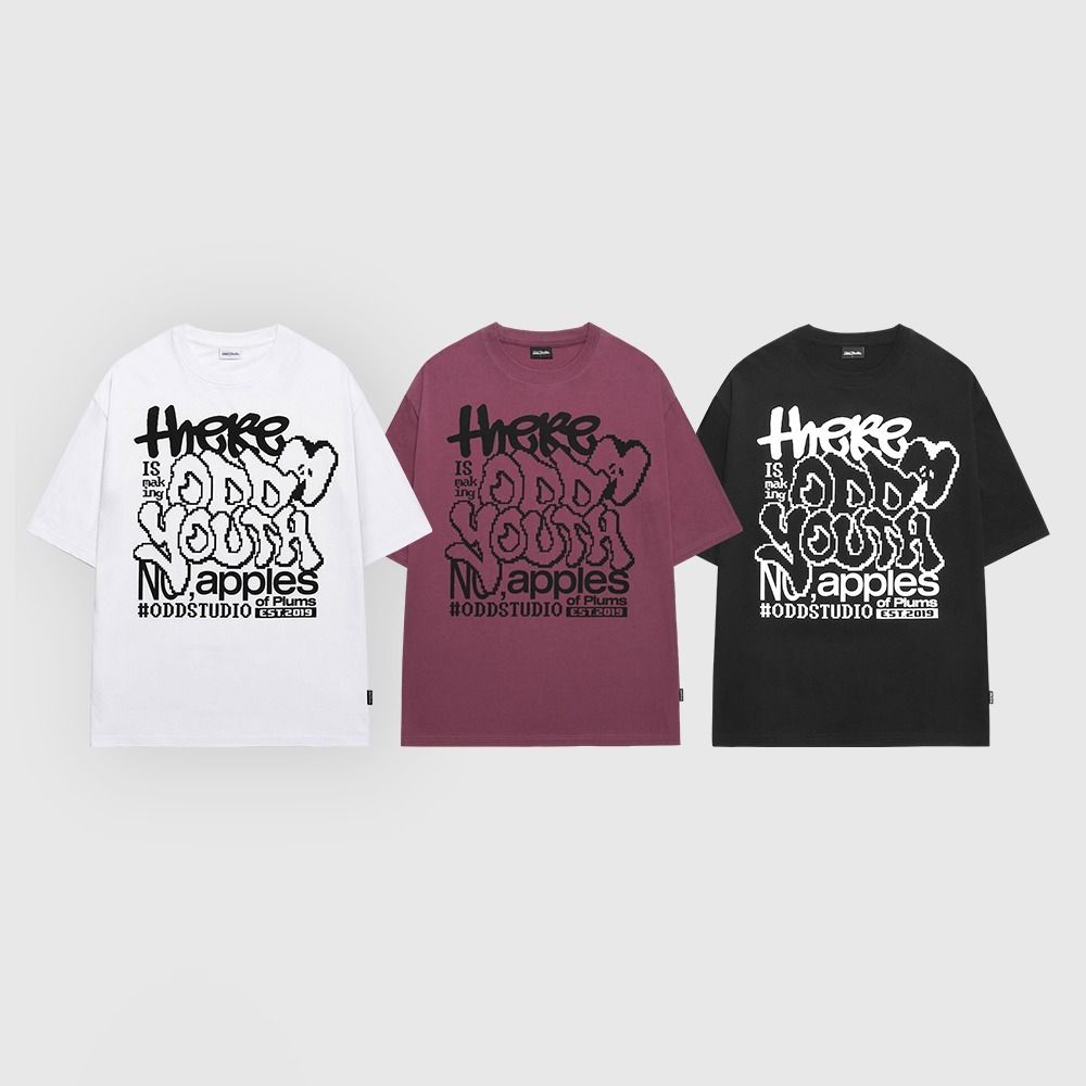 ODDSTUDIO] Apple Pixel Graphic Oversized Fit T-Shirt (3色