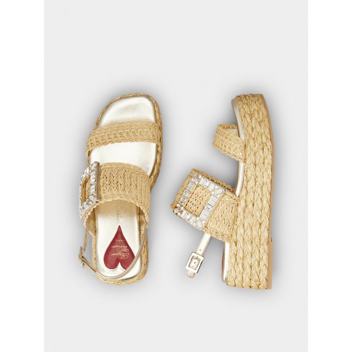 【関税・送料込】RogerVivier 24SS ラフィアバックルサンダル 24SS◇Roger Vivier◇ラフィア ストラスバックル サンダル