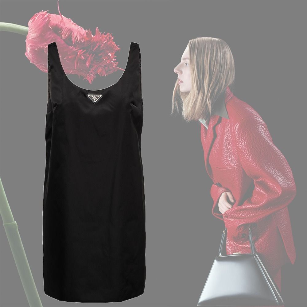 国内発送 PRADA Re-Nylon ミニ ドレス ロゴ ワンピース 希少】 PRADA Re-Nylon ロゴ入り ミニドレス ブラック (PRADA