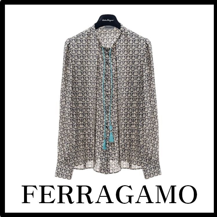 ☆送料・関税込☆Ferragamo☆ロングスリーブシルクシャツ