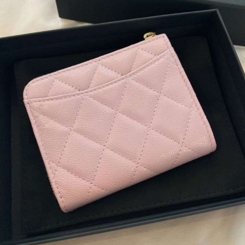 ピンクで可愛く♪ CHANEL ミニ財布 L字ジップ コンパクトでもお札も小銭も入る！】CHANEL ミニ財布 L字