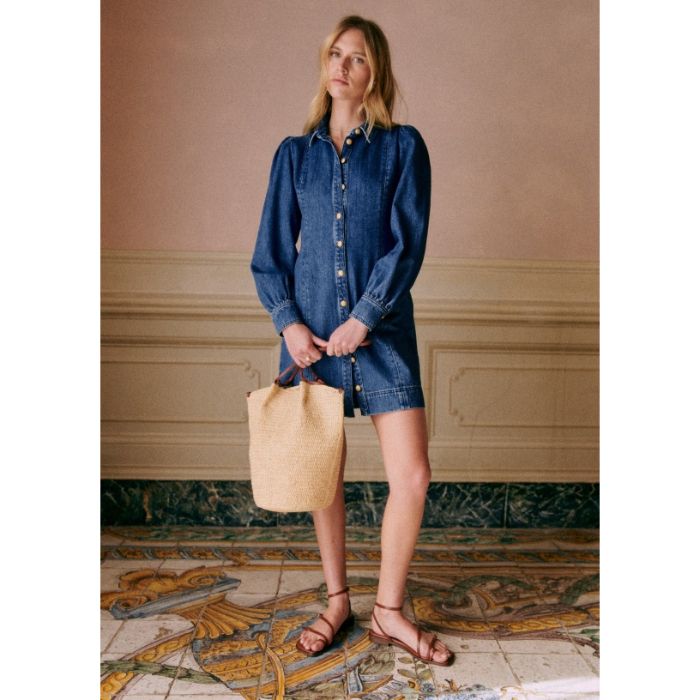 24SS◇SEZANE◇EULALIA コットンデニム ショートドレス ブルー