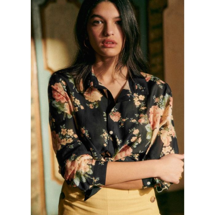 超人気ブティック 24SS◇SEZANE◇PIERRO シルク コットン 長袖 プリントシャツ トップス