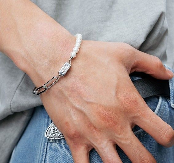 【VINTAGE HOLLYWOOD】Chain Half Pearl Bracelet ブレスレット VINTAGE HOLLYWOOD】Chain Half Pearl Bracelet ブレスレット