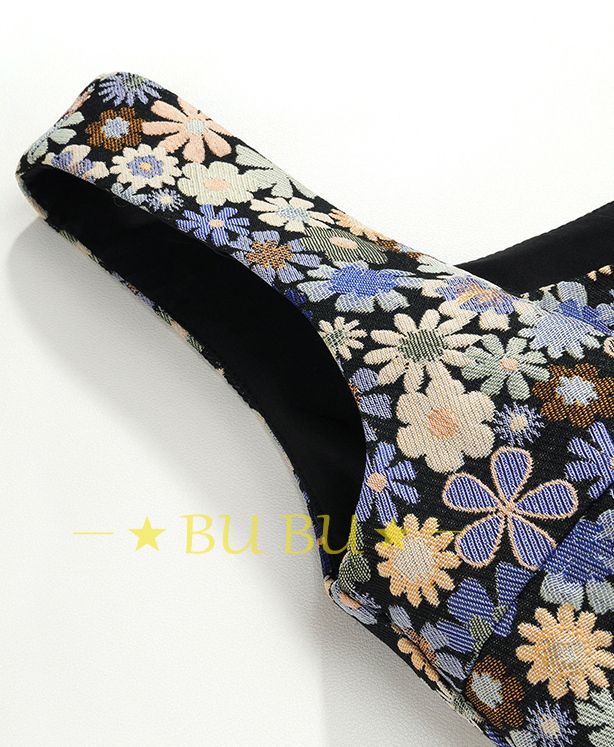 DABUWAWAキュート 花柄ジャカード ベルト付 ショートワンピース DABUWAWAキュート 花柄ジャカード ベルト付 ショートワンピース