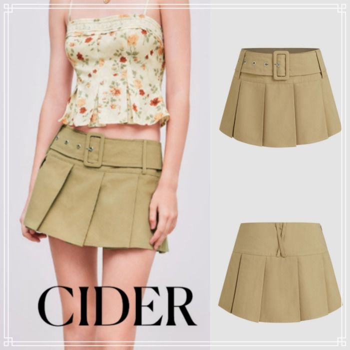 Cider◆ローライズ プリーツ ベルト付 ミニスカート【送料込み】 Cider】ベルト付 ローライズ プリーツ ミニ スカート (Cider