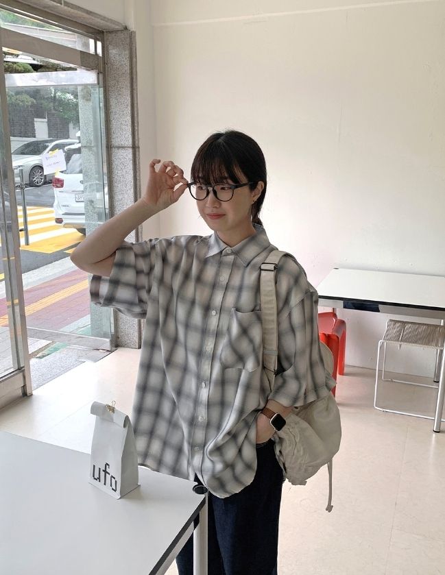 【BAON】[unisex] Blini Color Check Over Short Sleeve Shirt BAON】[unisex] Blini Color Check Over Short Sleeve Shirt
