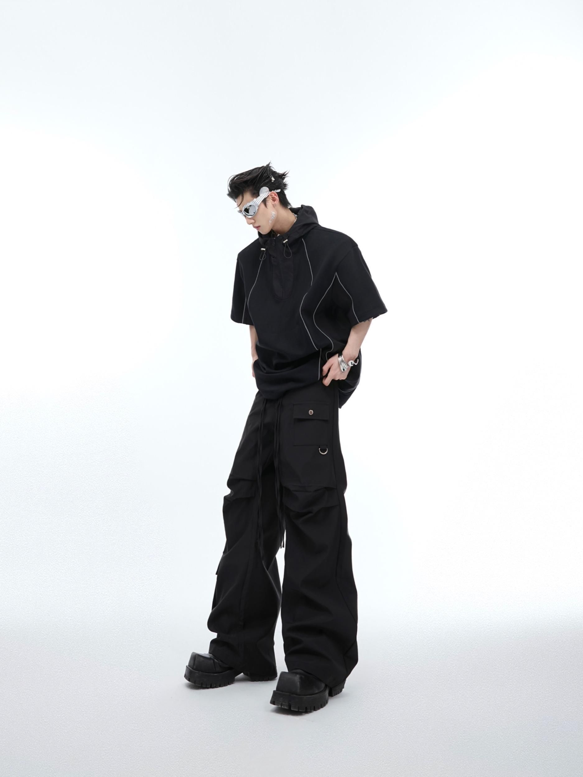 Argue Cultureタック ワイド カーゴパンツ メンズ ロング 2024夏