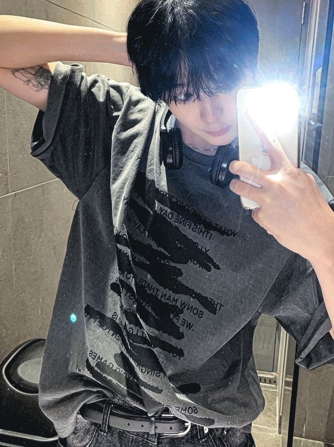 COSYHARU】Lettering Brush Drawing Short Sleeve Tee (COSYHARU