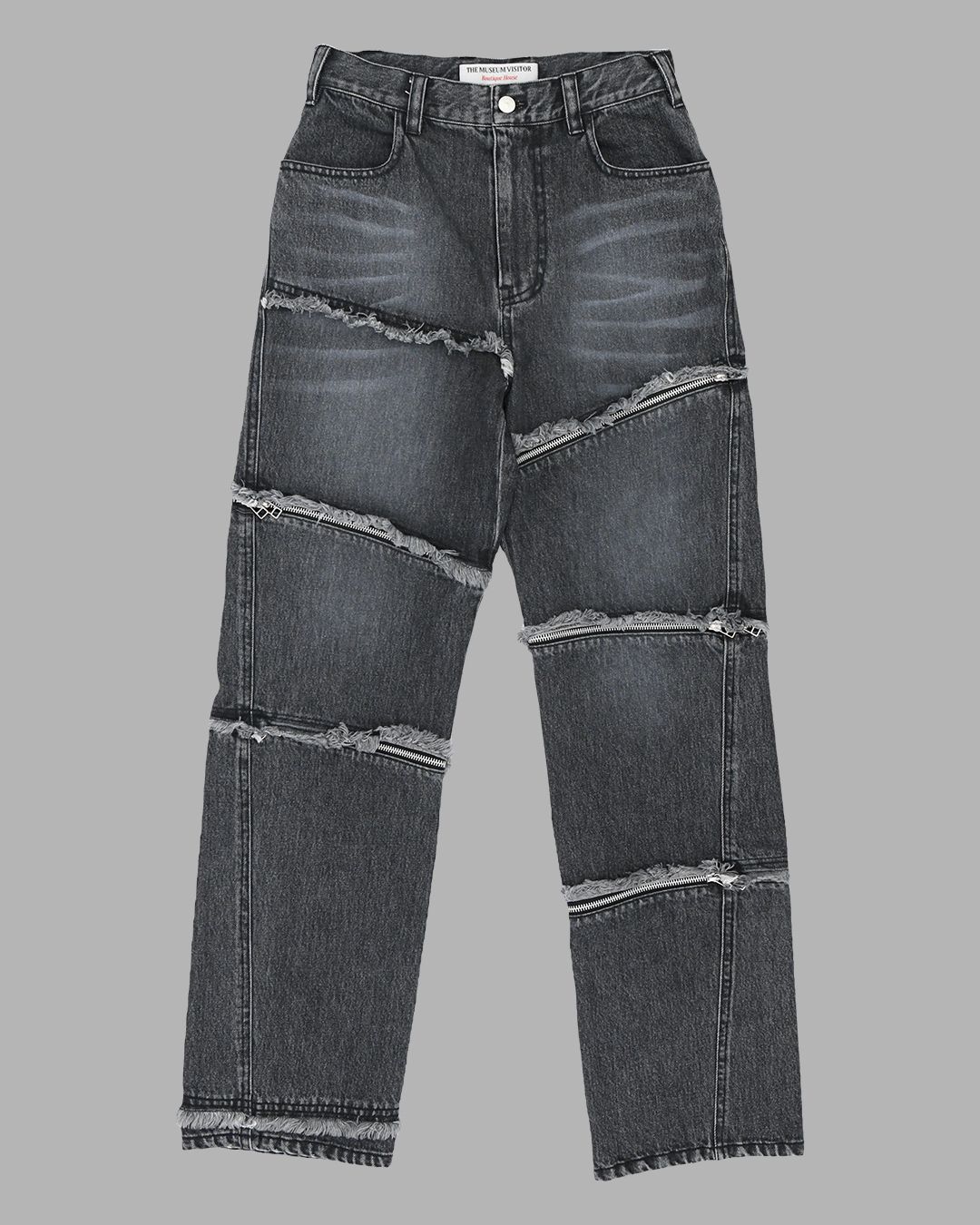 ◆THE MUSEUM VISITOR◆ DIAGONAL ZIPPER DETAILED WASHED DENIM THE MUSEUM VISITOR]☆ZIPPER DETAILED WASHED DENIM SKIRT