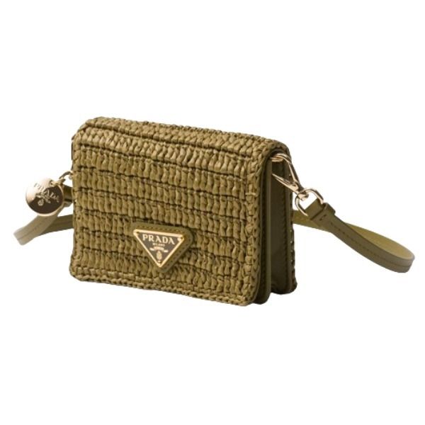 【PRADA】24SS★Woven fabric ストラップ付 カードホルダー ショルダーストラップ付き かぎ針編みカードホルダー (PRADA