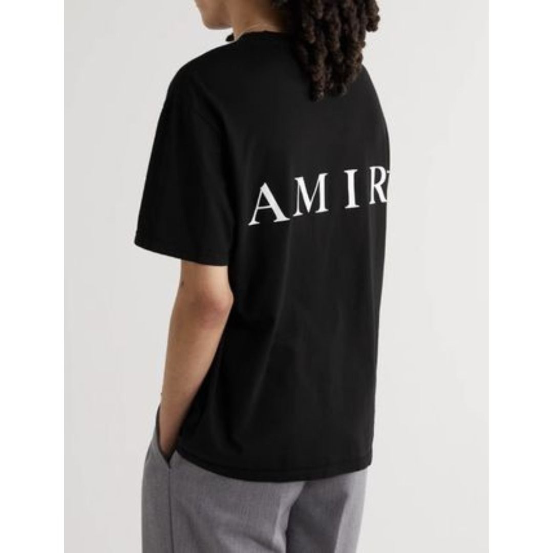 AMIRI☆ロゴ プリント コットン Tシャツ 人気 Black 半袖 メンズ